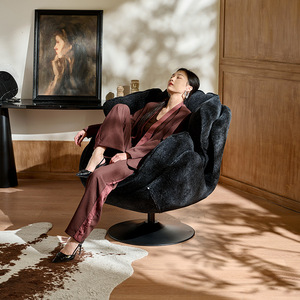 เก้าอี้โซฟาเดี่ยวสไตล์นอร์ดิก กำมะหยี่สีดำ เก้าอี้ทรงไข่หมุนได้ เฟอร์นิเจอร์ห้องนั่งเล่น ดีไซน์ทันสมัย นั่งสบาย - Product Image 4