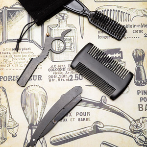 Playboy – ensemble de soins pour la barbe, brosse ovale, peigne double face avec sac de rangement, portable pour hommes, noir - Product Image 2