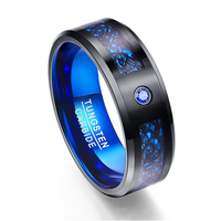 Bague de mariage pour homme Bague en carbure de tungstène avec opale bleue et incrustation de dragon noir
