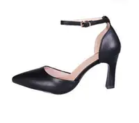 2020 de las mujeres de la moda vestido de bombas sandalias zapatos de cuero genuino de vaca de zapatos de tacón alto negro blanco hebilla de correa de tobillo cerrada del dedo del pie