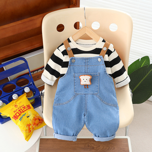 2023 Mùa Thu Trẻ Em Quần Áo Denim Treo Quần 1-5 Năm Tuổi Bé Denim Quần Áo Chàng Trai Quần Áo Set Bò Mô Hình Hàng Đầu + Quần - Product Image 4