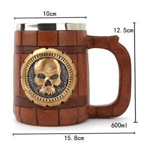 Caneca 2021 ml, nova chegada 600 presentes ouro esqueleto caveira de madeira cerveja - Product Image 6