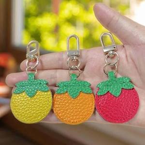 Genuine Leather Light Keychain Cute Tomato & Orange Fruit Pendant Wedding Gift <b>Bag</b> <b>Charm</b> - Product Image 2