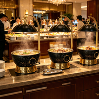 FLEY – Plat de service élégant noir et or en acier inoxydable 8L, chauffe-plats pour buffet, idéal pour la maison, l'hôtel, la restauration, les fêtes et les événements