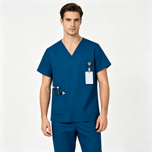 Ensemble d'uniformes médicaux personnalisés pour hommes, vente en gros, tenues d'infirmiers, uniformes d'hôpital, ensembles de blouses médicales bleues infroissables, faciles d'entretien - Product Image 3