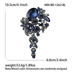Broche de Cristal Vintage com Pedra Oval e Pingente Floral para Lapela de Casaco Feminino, 105x60mm, 10 Cores - Product Image 5