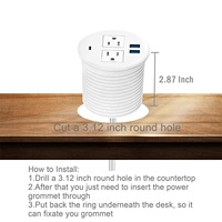 Multiprise encastrable en plastique Toma, prise de bureau, 2 prises CA, 3 ports de charge USB, cordon d'extension de 2 m