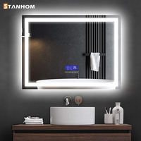 Miroir de salle de bain LED moderne de luxe 80x60 cm avec horloge numérique et haut-parleur Bluetooth pour salon et salle de sport - Vente en gros