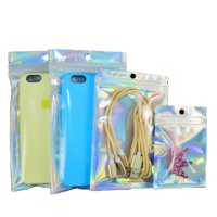 Sacs refermables en Mylar CPP avec fermeture éclair transparente, film holographique laser, emballage cosmétique, recyclables