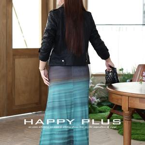 Conjunto de Vestido Largo Degradado Happy Plus, Vestido Maxi sin Mangas Estampado de Moda para Mujer Talla Grande con Chaqueta de Cuero N9002 - Product Image 5