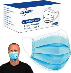 Masques médicaux jetables bleus et noirs pour adultes, protection triple couche, anti-poussière, antibactériens, qualité médicale <span class=keywords><strong>ASTM</strong></span> F2100 <span class=keywords><strong>Niveau</strong></span> <span class=keywords><strong>3</strong></span> 95% - Product Image 1