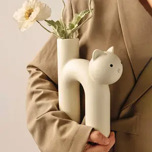 Креативная абстрактная Милая ваза с головой кота, декоративная ваза в стиле Ins, высококачественная керамическая ваза для цветов
