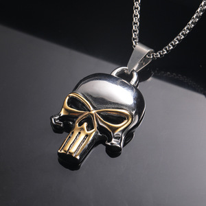 Colgante de calavera <span class=keywords><strong>Punisher</strong></span> con personalidad, collar de acero inoxidable para hombre, joyería Retro Simple de estilo Punk de Hip Hop para hombre - Product Image 3