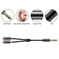 Câble audio coaxial torsadé plaqué or 6,5 mm mâle vers 2 RCA femelle, adaptateur répartiteur jack stéréo pour guitare/haut-parleur, gaine en PVC
