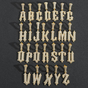 BES Hip-Hop Zircon Brass Burr Letter Collar con colgante de A-Z Iced Out Custom 26 Mayúsculas Letra inglesa Collar Colgante Joyería - Product Image 3