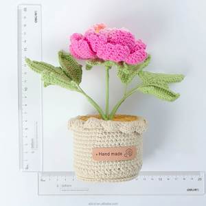 ดอกไม้ประดิษฐ์ในกระถาง ต้นพีโอนีทำมือสำหรับตกแต่งบ้าน รถยนต์ ต้นไม้ถักโครเชต์ในกระถาง - Product Image 6