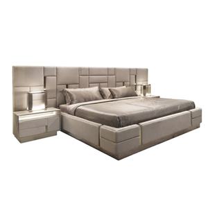 Дизайнерские современные кровати в европейском стиле, деревянный каркас, комфортный набор, бежевая белая кожаная мебель - Product Image 1