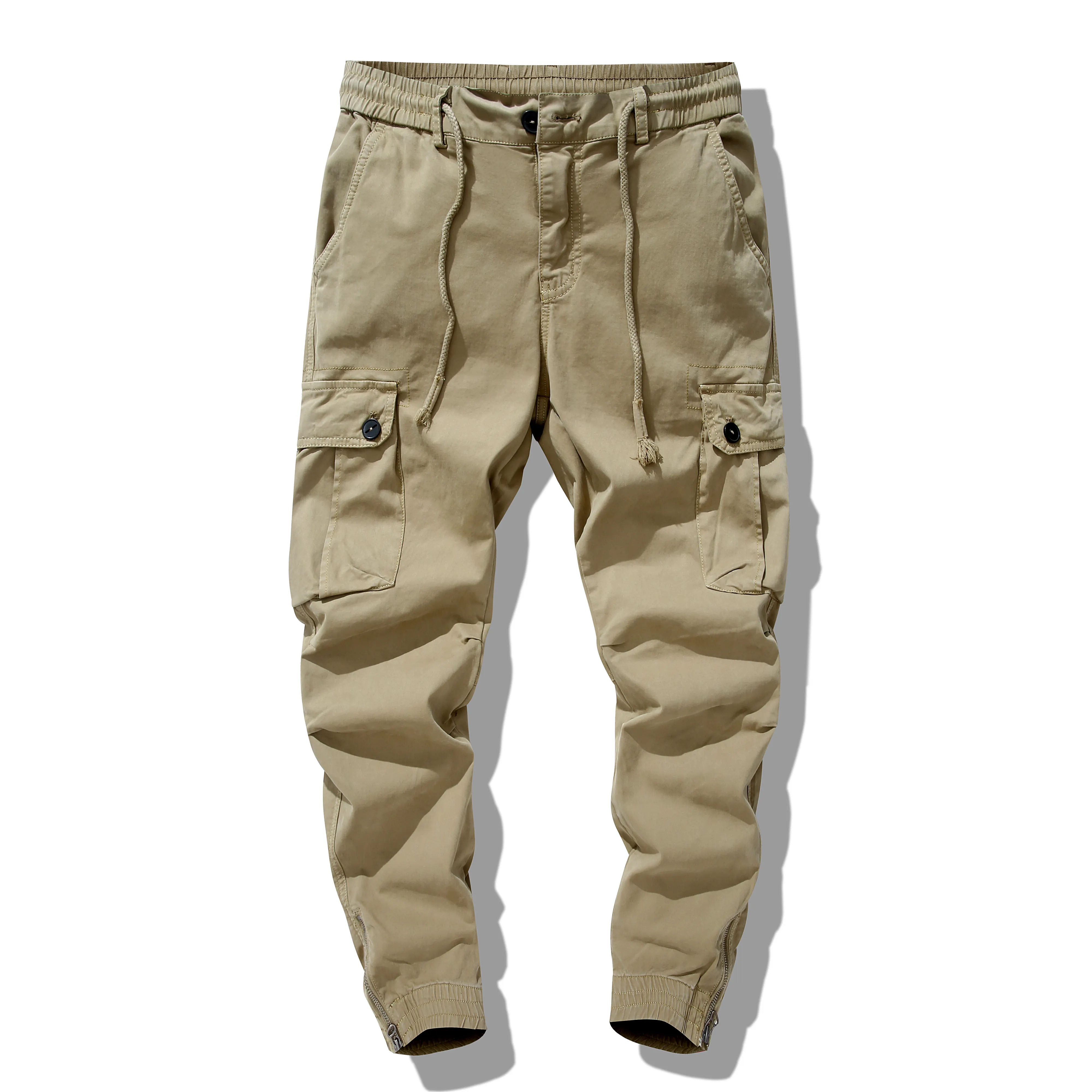 Men's Casual Slim Cotton Spandex Zipper Cargo Pants Hiking Pants