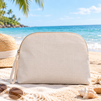 Sac de rangement cosmétique en coton et lin, couleur unie, fermeture éclair, écologique, léger, durable, pratique, personnalisable, grande taille