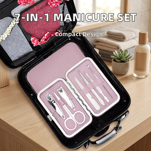 Kit de Manucure 7-en-1 en Acier Inoxydable de Haute Qualité, Outils de Soin des Cuticules et Coupe-Ongles avec Étui de Voyage – Trousse de Soins Personnels – Vente Flash - Product Image 3