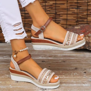 Sandalias de cuña con correa al tobillo para mujer, sexys, de verano, con tacón, suela exterior de EVA con amortiguación suave, iluminadas, para la temporada de primavera. ¡Gran oferta! - Product Image 1
