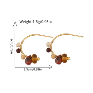 Pendientes de Aro de Acero Inoxidable con Ágata Asimétrica Estilo Boho Vintage Fatingna, Pendientes Colgantes de Piedra Natural con Baño de Oro de 18K para Mujer - Product Image 3
