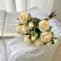 Bouquet de roses artificielles réalistes, roses en soie multi-têtes pour mariage, Saint-Valentin, Noël, décoration de la maison, centre de table, en gros