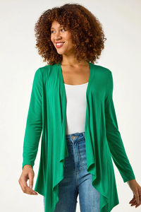 Women's Green <strong>Waterfall</strong> Front Jersey Knit <strong>Cardigan</strong> Casual Open Front Long Sleeves Autumn Season Outerwear Polyester - Product Image 5