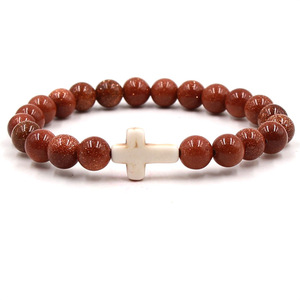 Bracciale Trendy con Charm Croce di Gesù per Uomo, Perline in <span class=keywords><strong>Pietra</strong></span> Dorata 8mm, Bracciali e Bangles per Donna, Gioielli Yoga - Product Image 2