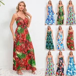 महिलाओं के कपड़े सुरुचिपूर्ण सेक्सी स्पेगेटी स्ट्रैप बैकलेस ग्रीष्मकालीन पोशाक थोक सुंदर पुष्प बोहेमियन अवकाश पोशाक नई 2024