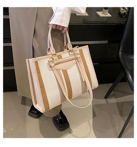 Sac fourre-tout vintage en cuir véritable pour femmes 2024 nouvelle couleur sac à main rayé fermeture à glissière étanche - Product Image 2