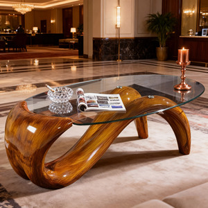 <span class=keywords><strong>Table</strong></span> basse ovale en fibre de verre de forme sirène moderne avec plateau en verre, design créatif pour salon, hôtel, patio - Product Image 3