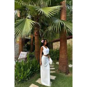 White Maisie Casual Club-Style Vest Flared <b>Skirt</b> Set <b>Long</b> Street Wear Woven Knitting <b>Chiffon</b> Top Solid Short Blazer Shorts - Product Image 2