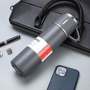 Promotional Gift Set with PU Leather/Paper Vacuum Flask 2 <b>Cups</b> 3 Interchangeable Lids Customizable Logo - Product Image 3