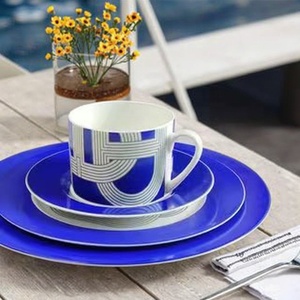 Hot Sale Nordic Luxury <b>Blue</b> Runway 4-Piece Bone China Plate <b>Set</b> for Restaurants Includes Dishes & Plates with Gift Boxes - Product Image 2