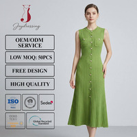 Robe midi élégante en maille côtelée sans manches Joydressing pour femme, boutonnée, texture côtelée, vente en gros, personnalisable