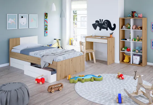 إطار سرير خشبي عصري بسيط من إنتاج المصنع، سرير فردي صغير مع درجين للتخزين لغرفة النوم - Product Image 5