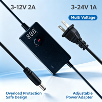 Adaptateur secteur professionnel 3-12V 2A 3-24V 1A avec protection contre les surcharges, les courts-circuits et les surtensions, prise EU/UK