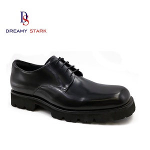 Chaussures de mariage originales de marque, nouvelle collection automne-hiver, forme carrée, en cuir véritable noir, logo personnalisé, à lacets, confortables - Product Image 1
