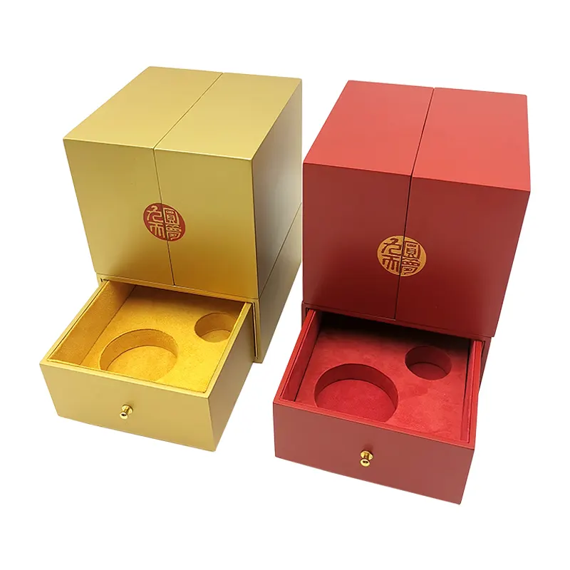 Boîte cadeau de luxe en bois laqué rouge avec double porte Boîtes d'emballage en bois Boîtes de présentation de cadeaux Boîte laquée