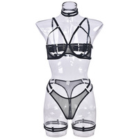 Femmes Sexy Bleu Royal Lingerie Érotique Transparent Body avec Dentelle et Broderie Décoration Taille Libre Intimates Sous-Vêtements