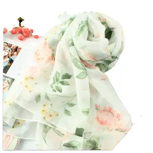 Womens Silk Spring rose flora print chiffon hijab scarf Fashion Shawls Wraps for Hair & Neck