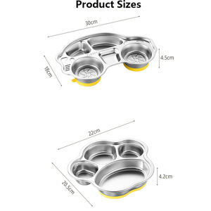 <span class=keywords><strong>Assiette</strong></span> à collation pour enfants en acier inoxydable 304 de qualité alimentaire avec base à ventouse, design voiture, compartimentée, pour tout-petits - Product Image 2