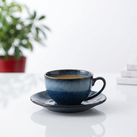 Tasse à latte et soucoupe rondes en céramique élégantes 250 ml – Ensemble de tasses à café de haute qualité pour la maison, le café et la table – Idéal pour la consommation quotidienne du café