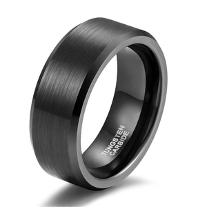Tempusort 2/4/6/8mm <strong>Black</strong> Tungsten <strong>Rings</strong> for <strong>Men</strong> Classic Custom Logo Jewelry Couple Beveled Edge Brushed Wedding Band Waterproof - Product Image 2