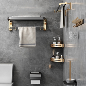 Accessori da <span class=keywords><strong>Bagno</strong></span> Set Hotel Portasciugamani Doppio Pieghevole in Lega di Alluminio con Riscaldatore Nero - Product Image 3