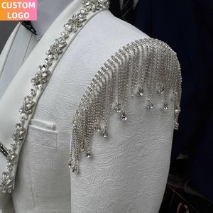 手工缝制男式西装定制标志<span class=keywords><strong>3</strong></span>件Homme西装外套修身舞会礼服白色西装奢华男士婚礼 - Product Image 2