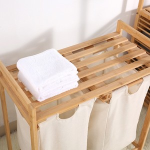 Bamboo Laundry Rack Double <b>Canvas</b> Bag Storage <b>Frame</b> For Home Bathroom Use - Product Image 2