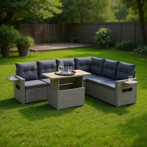 Ensemble de canapés de jardin modulaires en rotin gris, 6 places, mobilier d'extérieur contemporain, résistant aux intempéries - Product Image 3