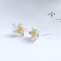 ED901-s925 Anting-Anting Perak Sterling Elegan Berbentuk Bunga Anting-Anting Emas Perhiasan Perak Wanita Aksesori Telinga
